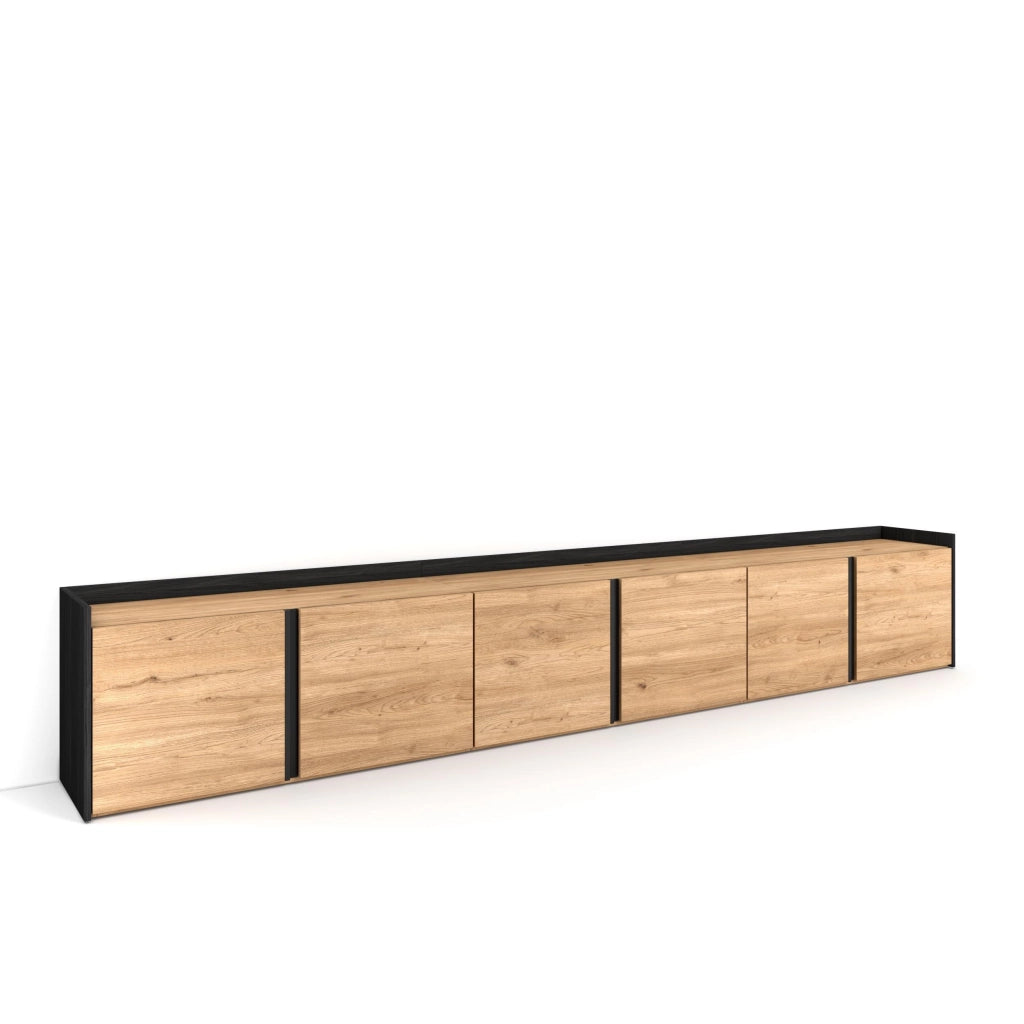 Mobile TV Soggiorno, 309x50x35 cm, Per TV fino a 80", Mobile Soggiorno, Rovere e nero