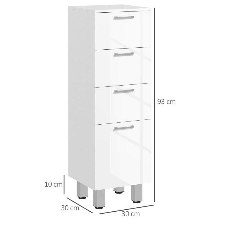 Mobile bagno stretto con 4 cassetti e piedini regolabili 30 x 30 x 93 cm bianco