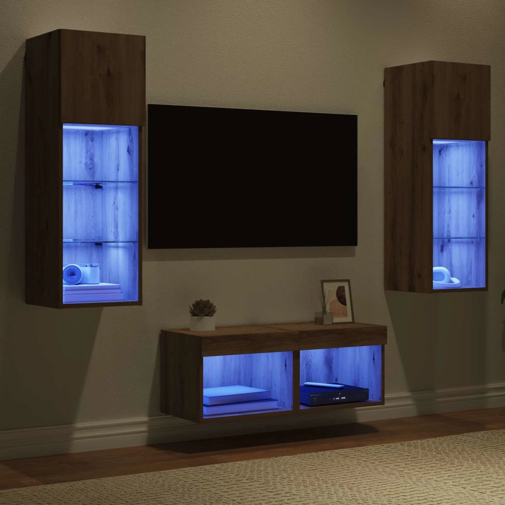 Mobiletti TV da Parete 4 pcs Rovere Nero Legno multistrato 3402918