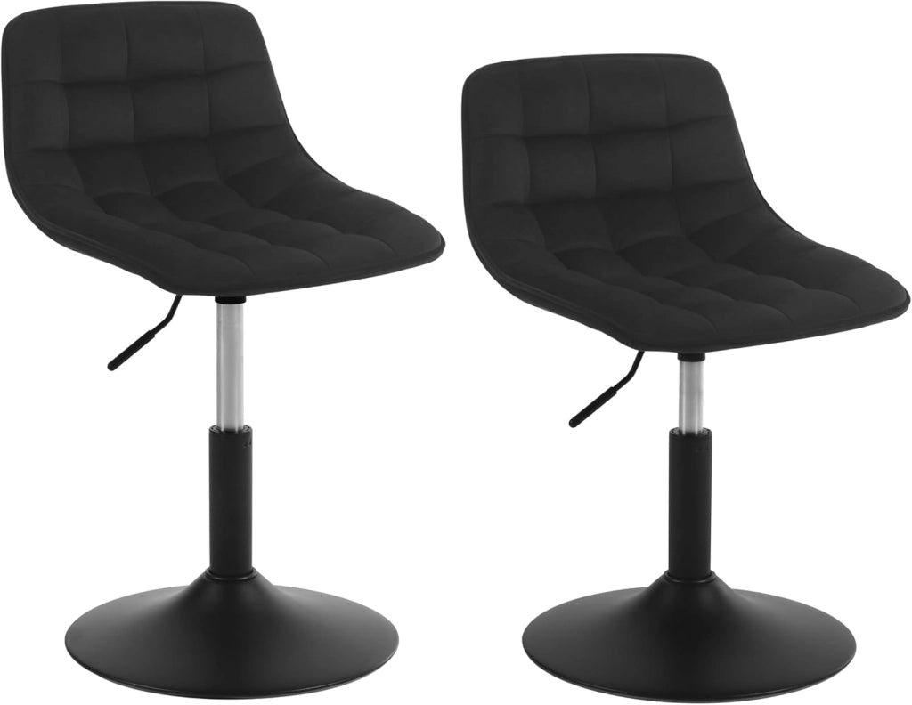 2X Sgabelli da trucco Sgabelli per Tavolo da Trucco Sedia Alta da Cucina Girevole 360° in Velluto con Schienale Altezza Regolabile Sgabello Moderno, Nero, 38-49.5cm