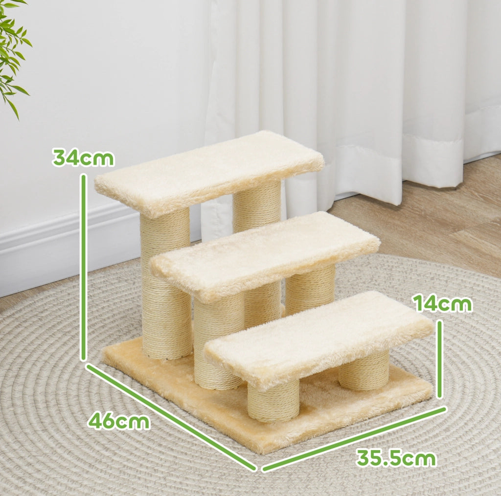 Scaletta beige per animali con piattaforme, sisal e rivestimento morbido