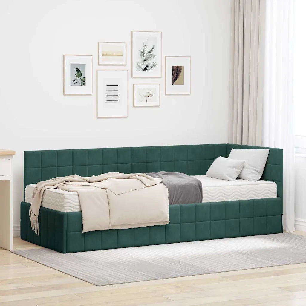 Struttura Letto Angolare con Materasso 2 pz-Giroletto con materasso Verde Velluto 983210