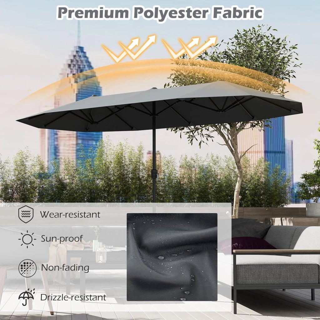 Ombrellone da giardino 4 x 2 m, ombrellone doppio con 12 aste e manovella, parasole rettangolare con protezione solare, per balcone, terrazza, piscina, senza base