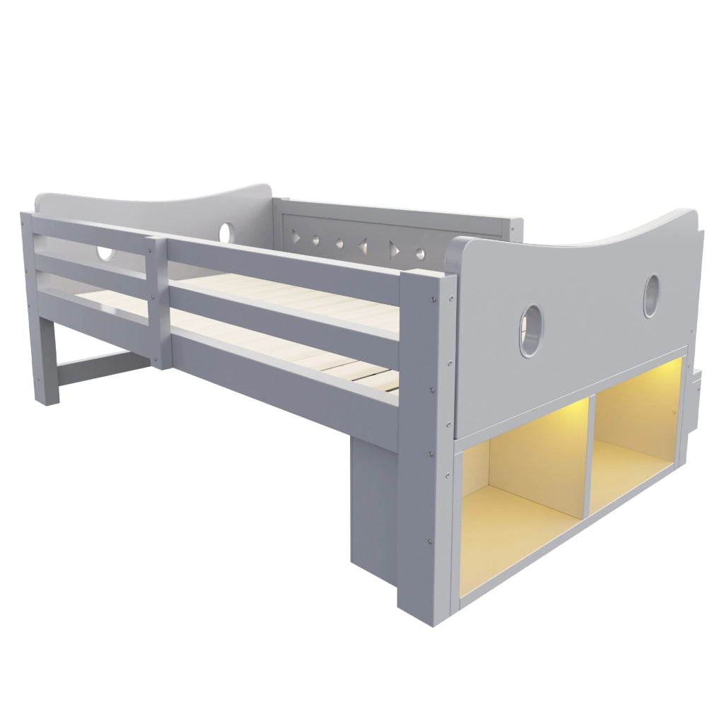 Letto singolo con cassetti e LED ¨C Minimal ¨C grigio, 90x200 cm