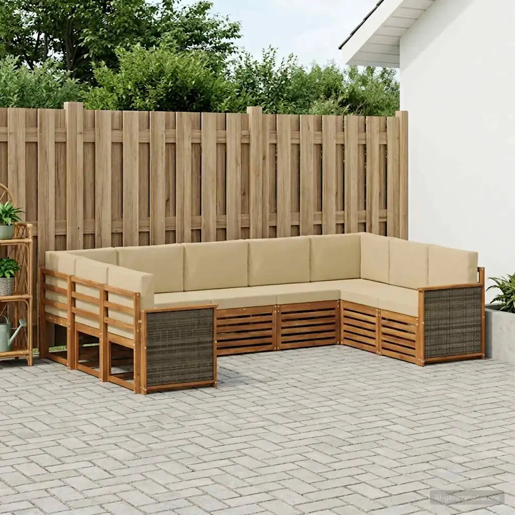 Set divano sezionale con cuscino 7 pcs Naturale