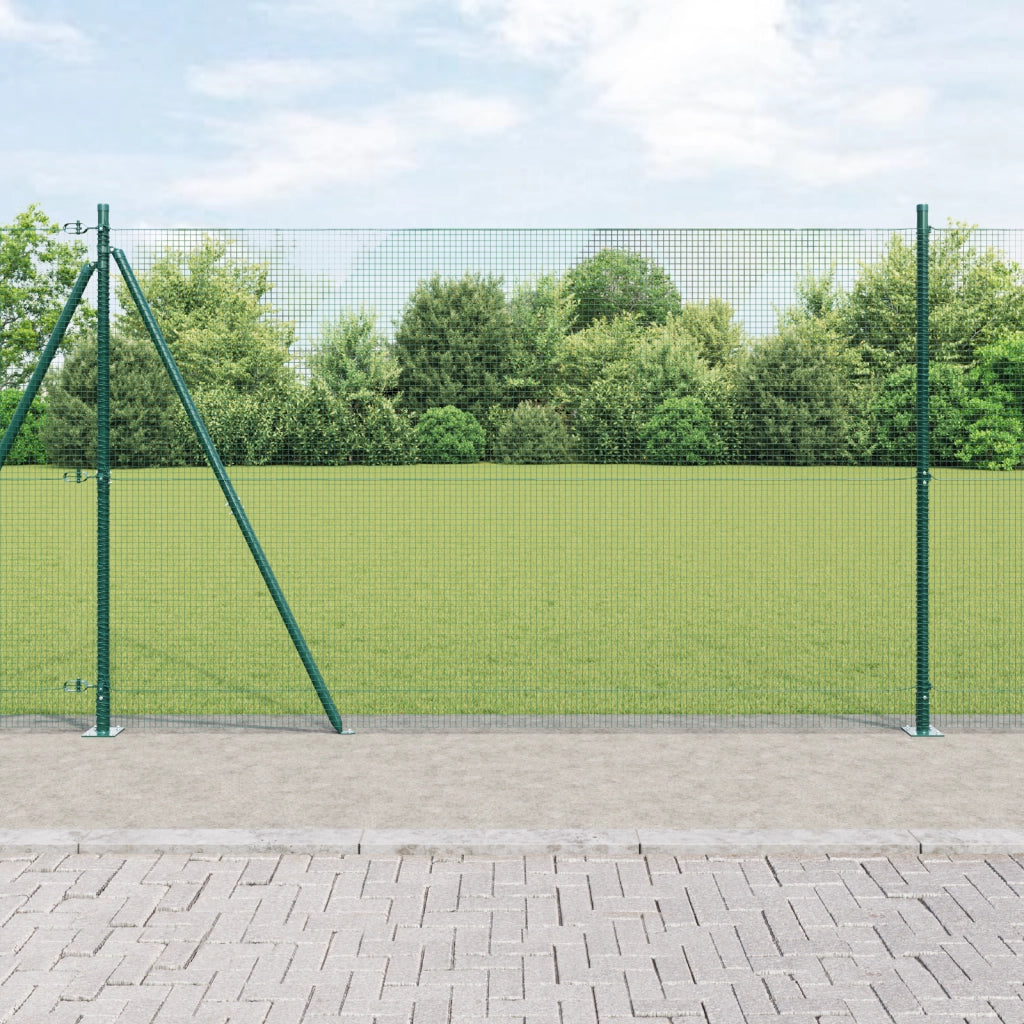 Recinzione in Filo Saldato con 13 Pali Flangiati Verde 1.5x25 m Acciaio