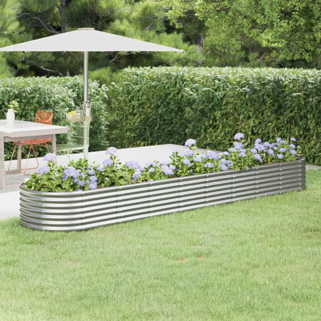 Fioriere | Cassetta per fiori | Letto Giardino Acciaio Zincato 368x80x36cm Argento