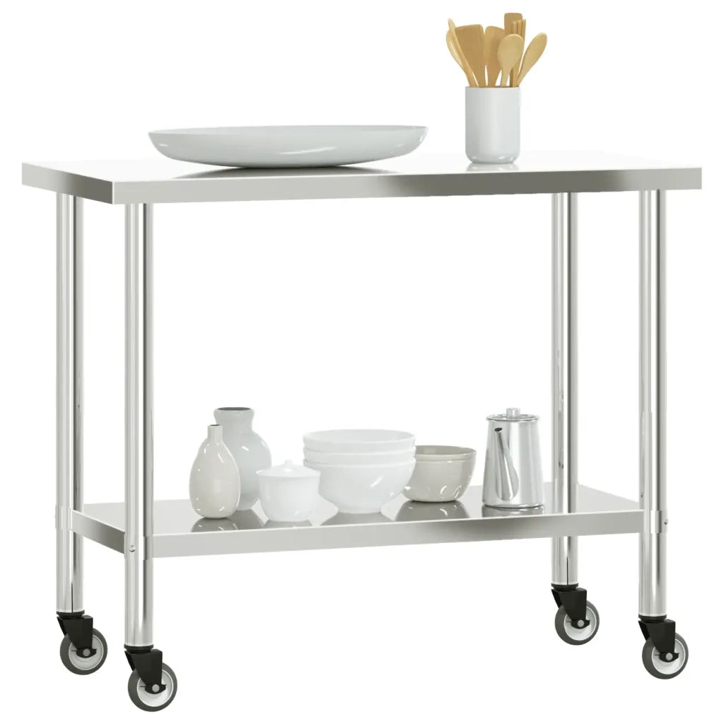 Tavolo da Lavoro Cucina con Ruote 110x55x85 cm in Acciaio Inox 376464