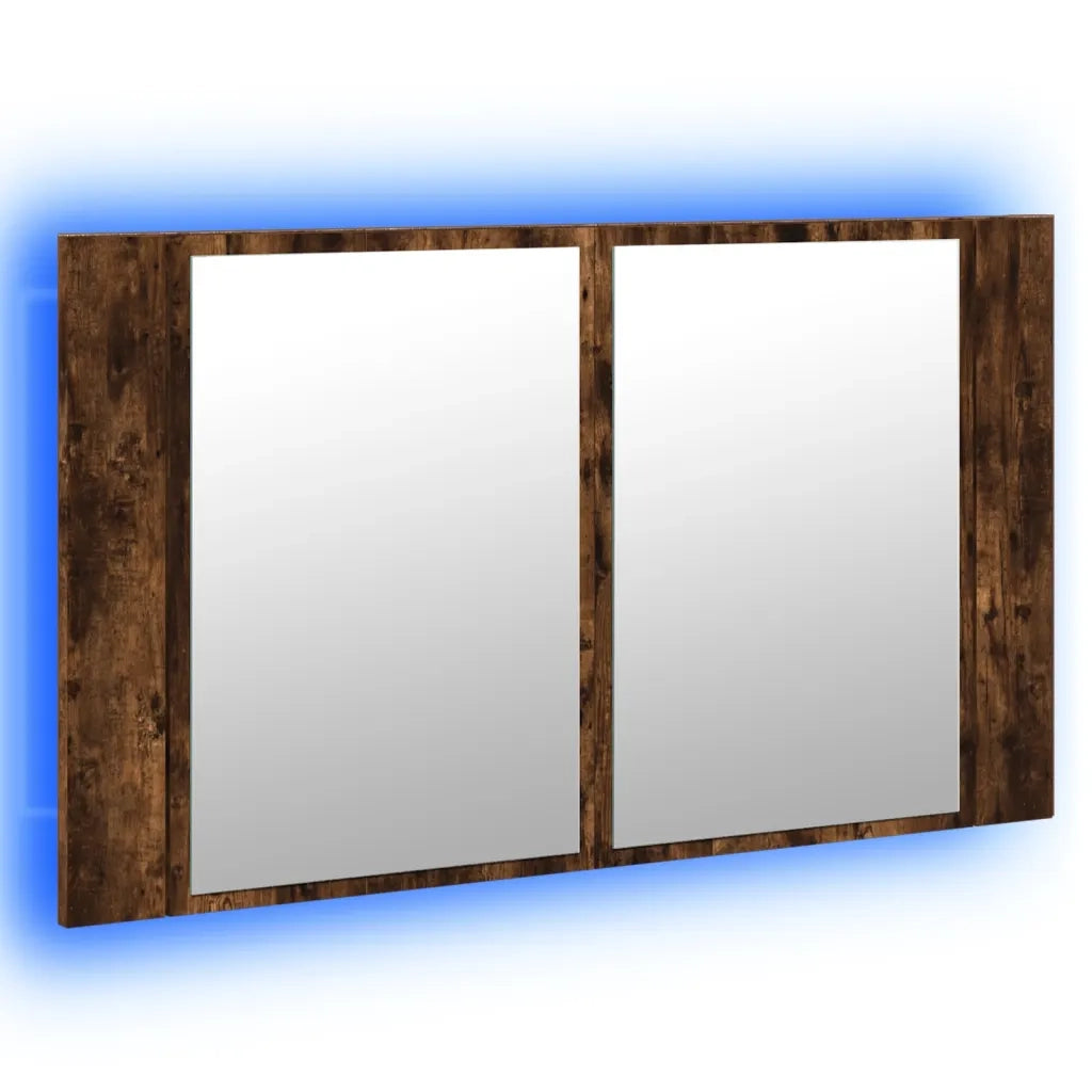 Armadietto a Specchio con LED Rovere Fumo 80x12x45cm Acrilico 834951