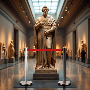 Colonnine tendinastro 320 x 70 x 900 mm, Set 2 paletti delimitatori in acciaio inox con nastro rosso