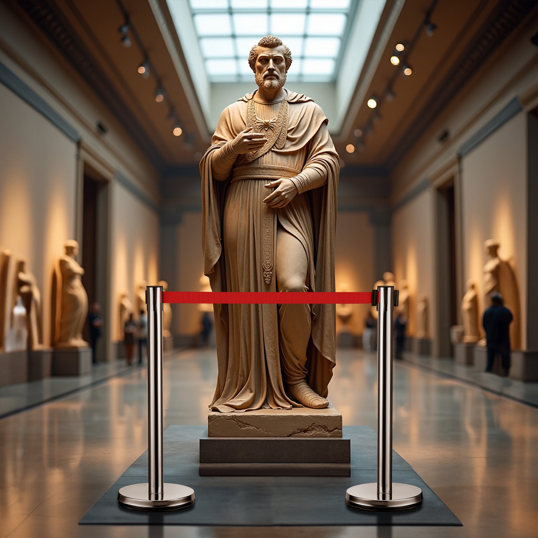 Colonnine tendinastro 320 x 70 x 900 mm, Set 2 paletti delimitatori in acciaio inox con nastro rosso