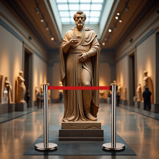 Colonnine tendinastro 320 x 70 x 900 mm, Set 2 paletti delimitatori in acciaio inox con nastro rosso