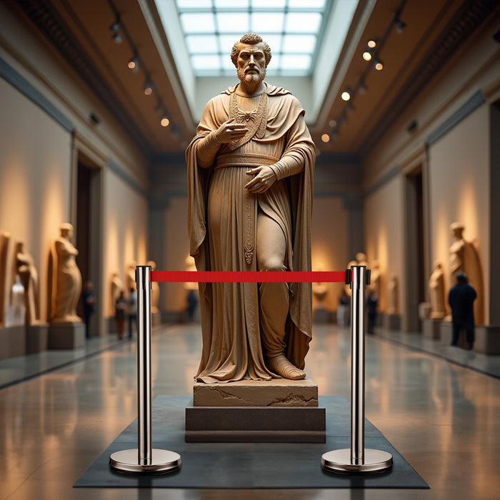 Colonnine tendinastro 320 x 70 x 900 mm, Set 2 paletti delimitatori in acciaio inox con nastro rosso