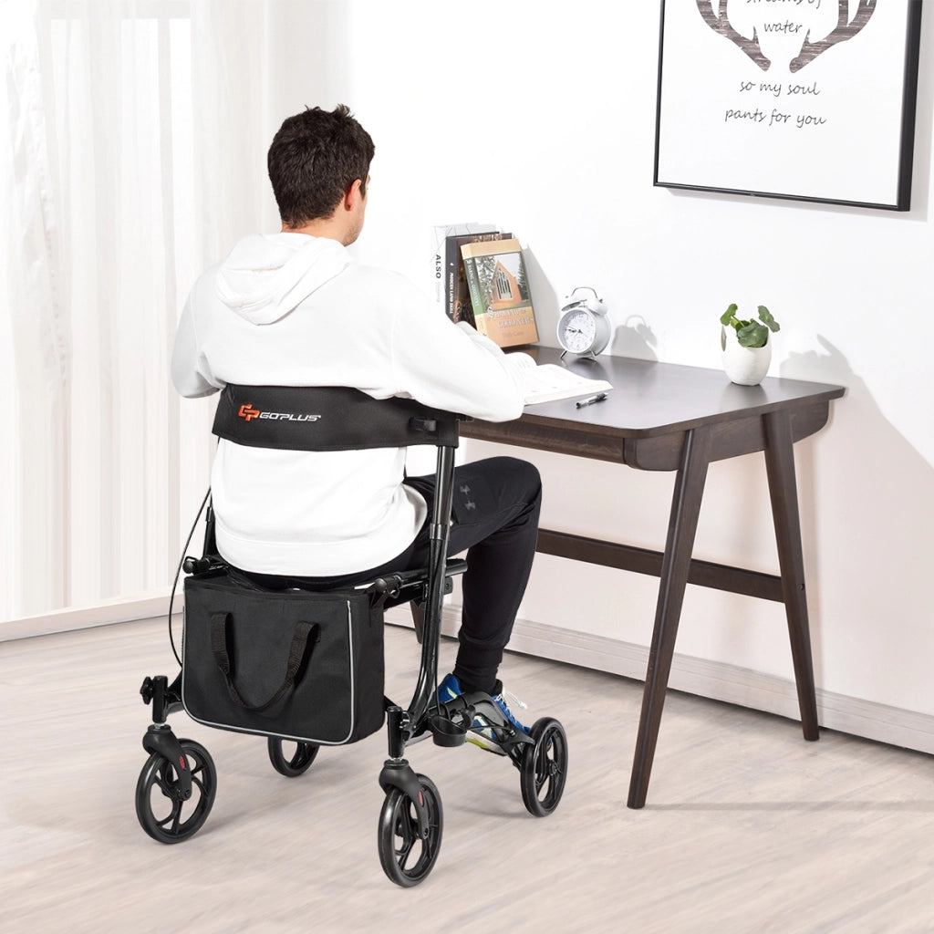 Girello leggero e compatto con sedile maniglia borsa per anziani e adulti, Deambulatore pieghevole in alluminio Nero-Sedie per doccia