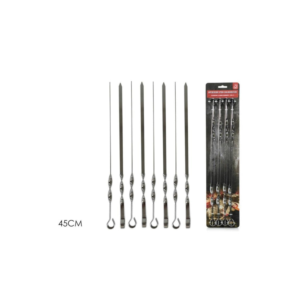 SET 8 SPIEDINI 45CM CROMATI PER BARBECUE.