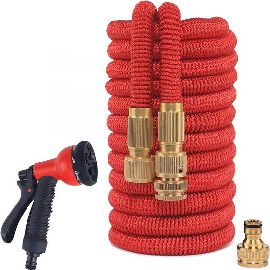 75m Tubo Idrosofistico - Connettori in Rame - 8 Modelli Sparatore a Pistola - Alta Pressione - Gomma Interno Rosso
