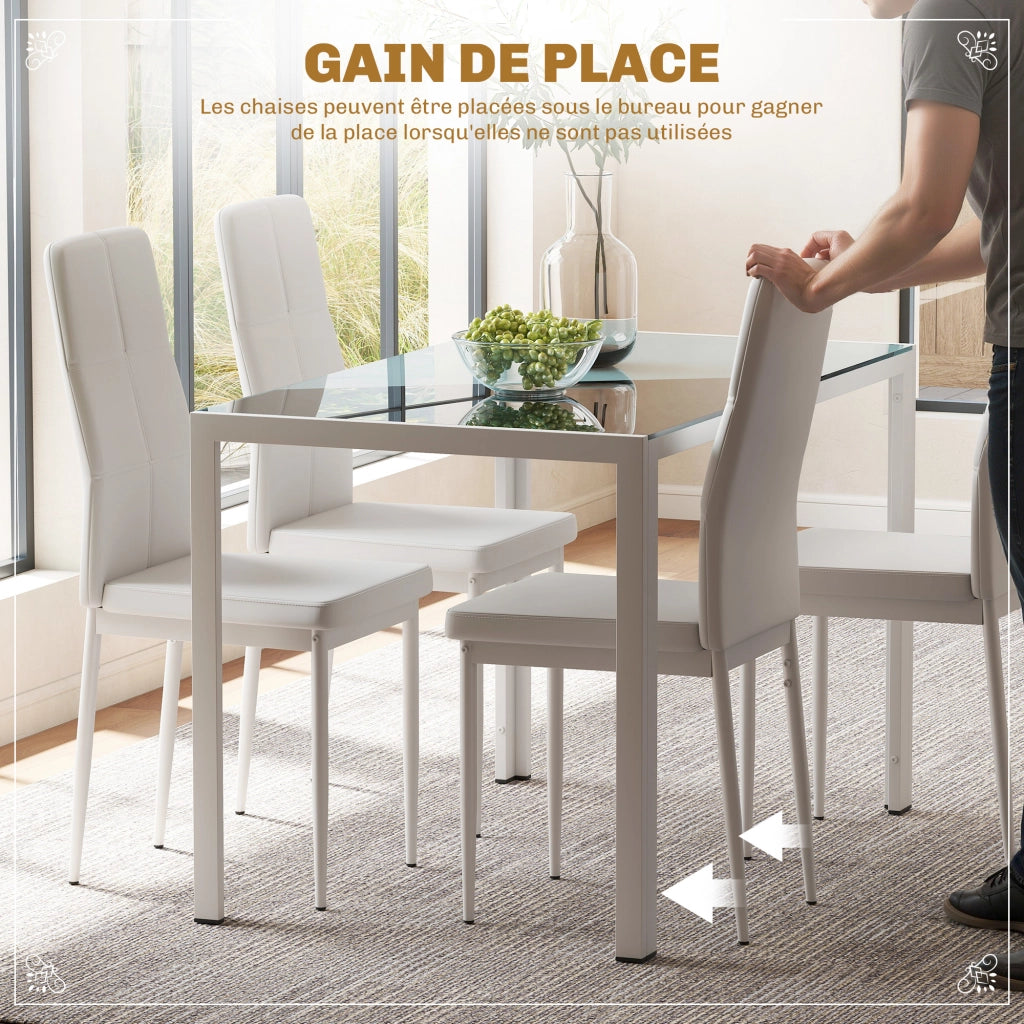 Tavolo da pranzo allungabile con 4 sedie ¨C zephmum ¨C bianco, vetro, legno