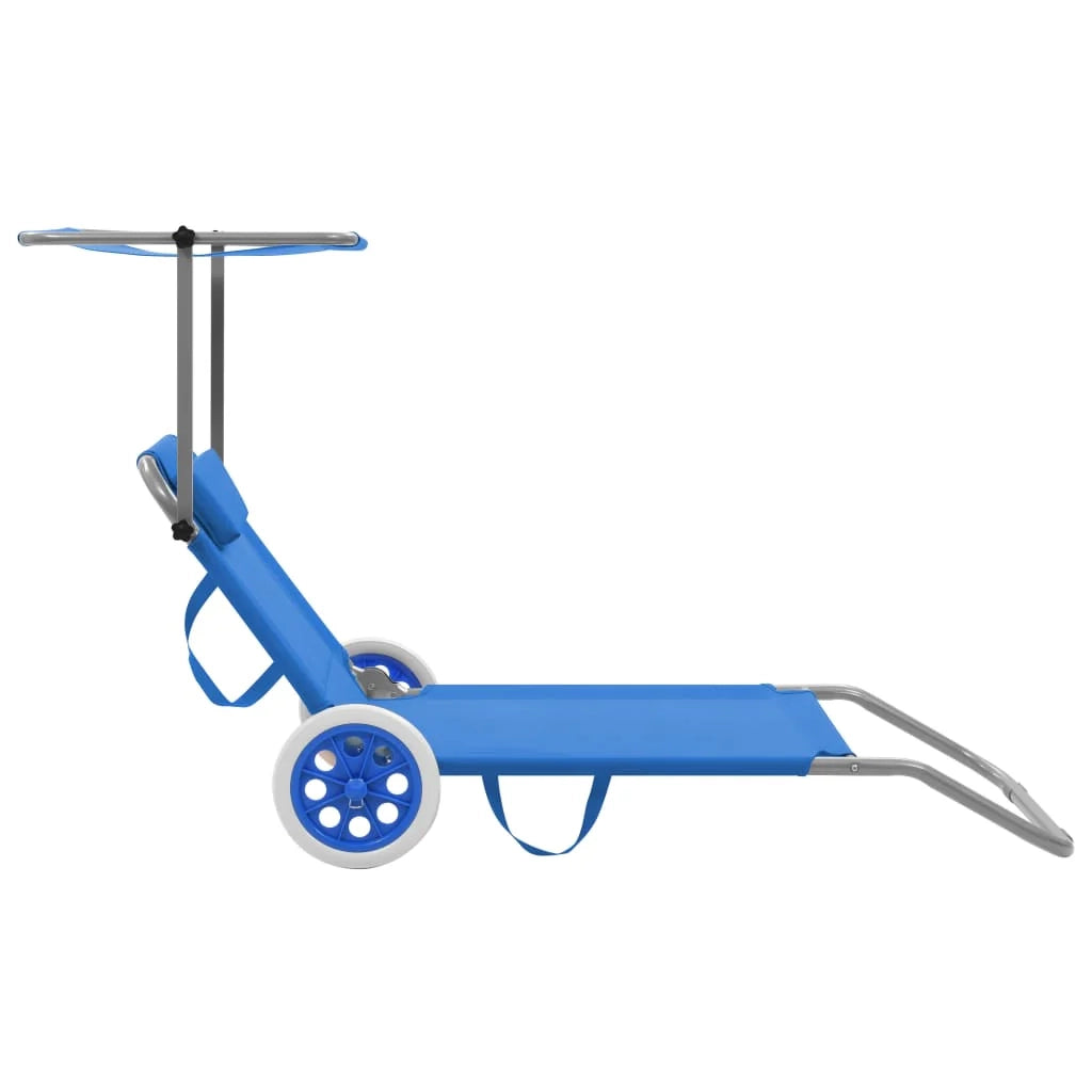 Sdraio sedia a sdraio lettino da giardino prendisole terrazza mobile da esterno pieghevole con tendalino e ruote in acciaio blu 02_0012823