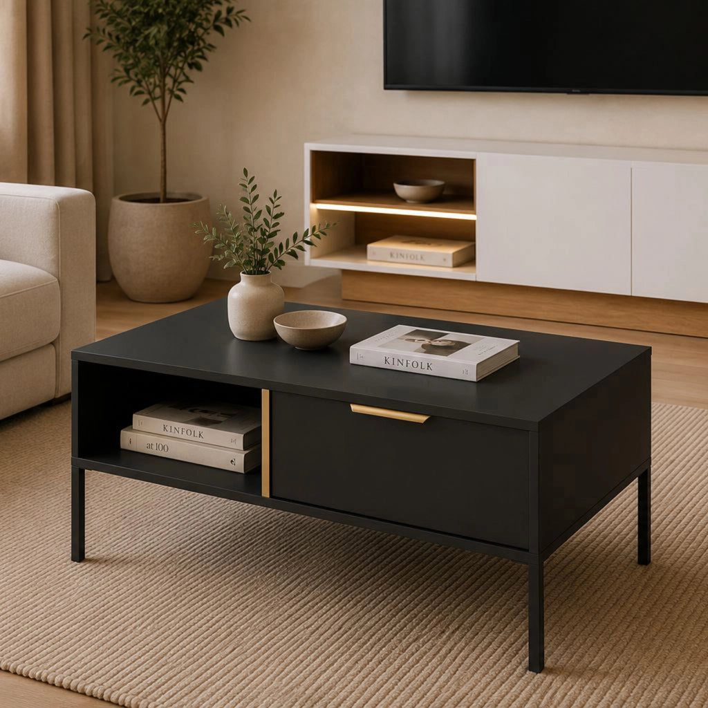 Karo, Tavolino da Salotto 2 Cassetti, 97x60x44h cm Nero Antracite