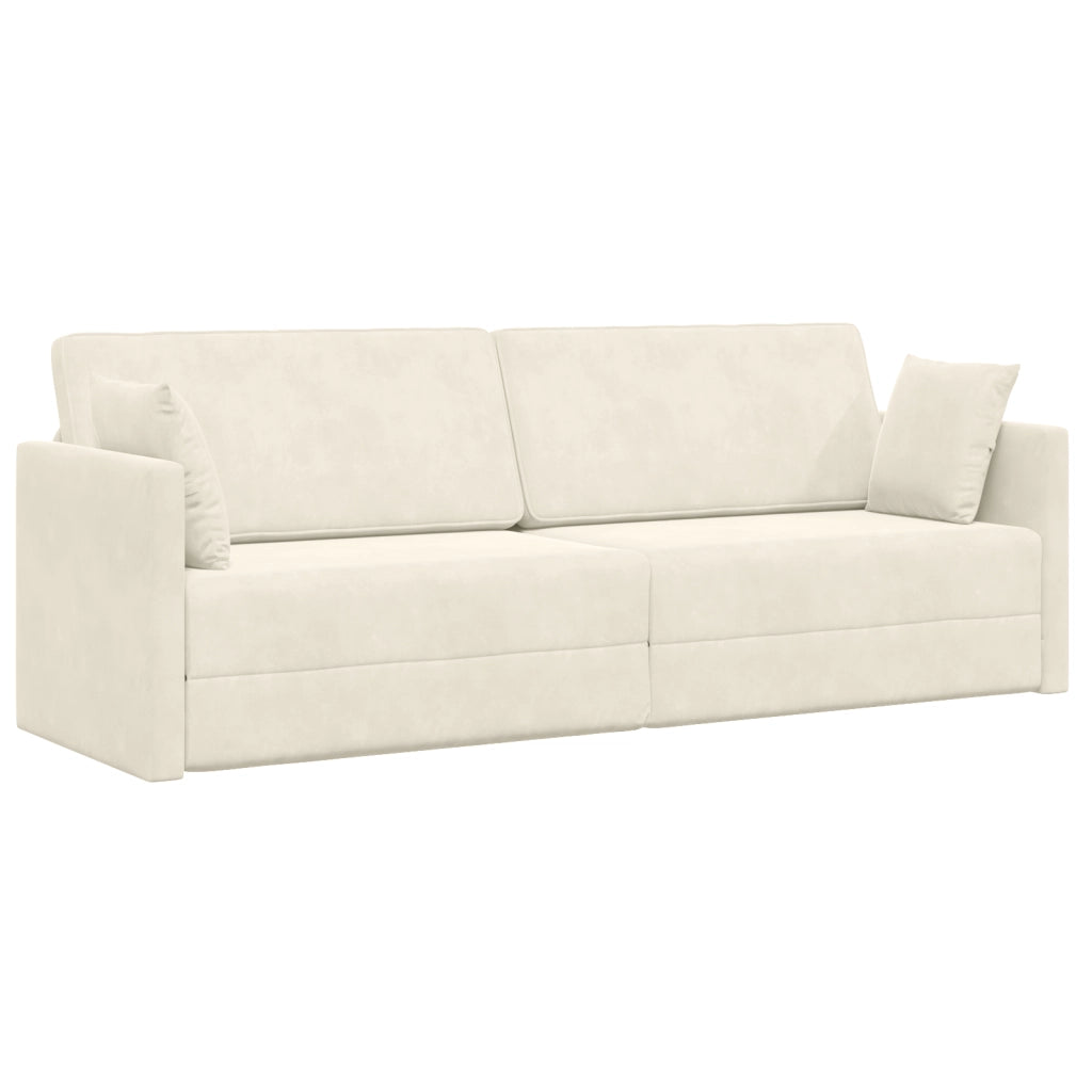 Divano Letto a Pavimento 2-in-1 Panna 213x144x60 cm Velour