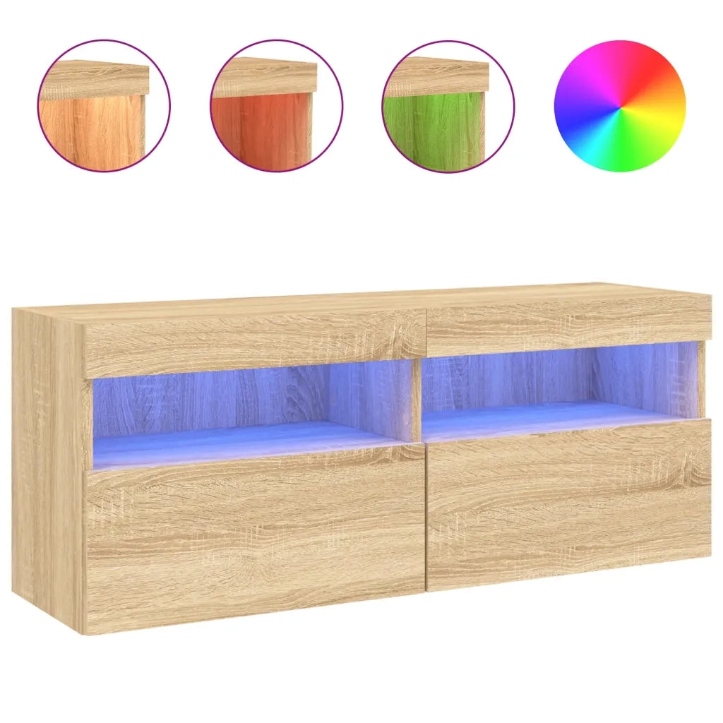 vidaXL Mobile TV a Parete con Luci LED Rovere Sonoma 100x30x40 cm