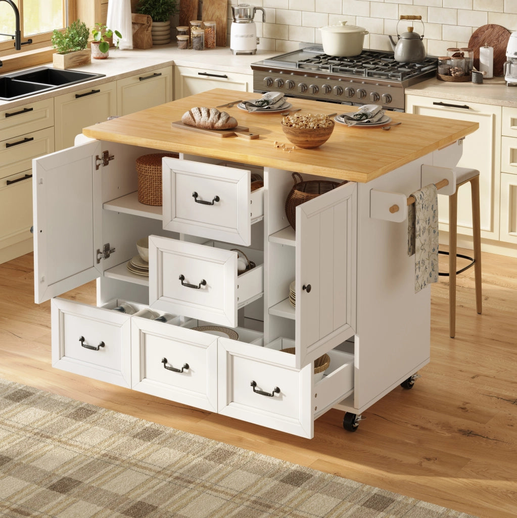 Isola da cucina mobile pieghevole bianca con ruote 120 cm
