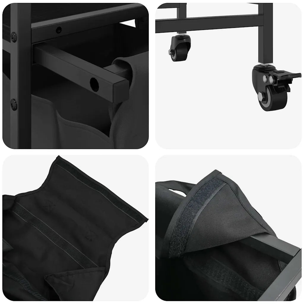 Cesto Portabiancheria 2 Scomparti con Ruote Rovere Nero CFW5642048