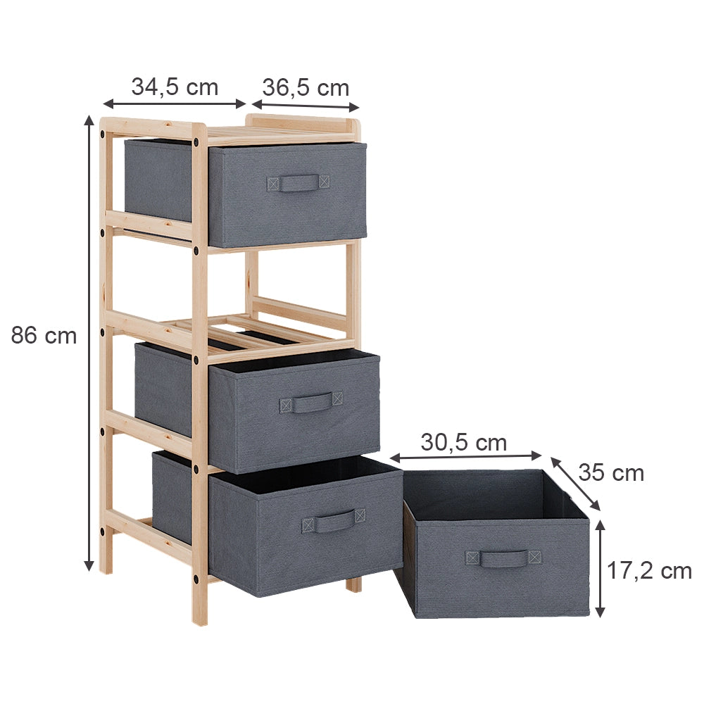 Vicco Mobile da bagno Grigio 34.5 x 86 cm con 4 cassetti in tessuto
