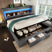 Letto imbottito 160 x 200 cm con materasso, vano idraulico, LED e ricarica USB