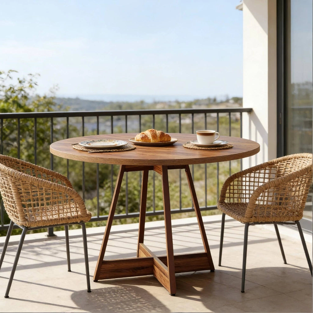 Tavolo da pranzo rotondo 100 cm in MDF marrone, per 2-4 persone, stile country