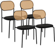 Set di 4 sedie da pranzo vintage CLOTILDE in metallo nero con schienale in canna