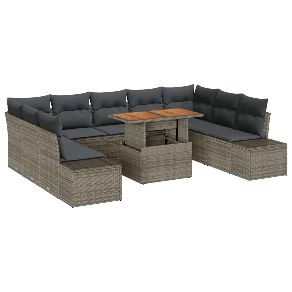 Set Divano da Giardino 10 pcs Grigio Poly Rattan 3358743