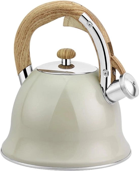 Fiammifero 3,0 litri - Il fiammifero con maniglia in legno - Fiammifero ad induzione - Fiammifero in acciaio inossidabile - Fiammifero ad induzione per fornelli a gas, elettrodomestici - Beige