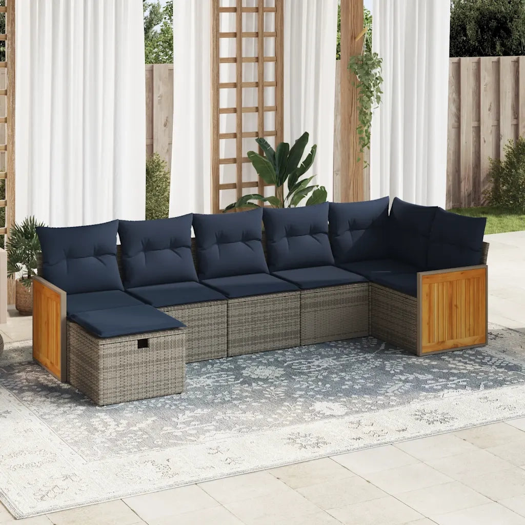 Set Divani da Giardino 7 pz con Cuscini Grigio in Polyrattan 3326044