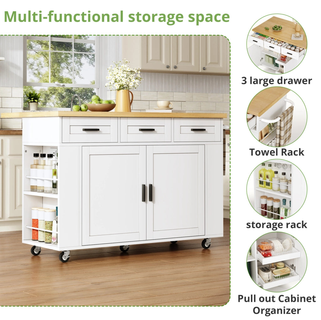 Isola da cucina con piano ribaltabile 120x45(70)x84 cm in MDF natural e bianco