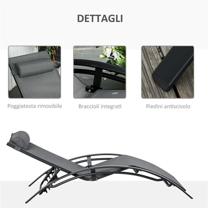 SDRAIO DA GIARDINO RECLINABILE SU 5 LIVELLI CON CUSCINO RIMOVIBILE IN ALLUMINIO E TEXTILENE GRIGIO