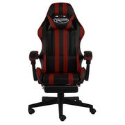 Sedia da Ufficio | Sedia da Gaming con Poggiapiedi Nero e Rosso Vino in Similpelle