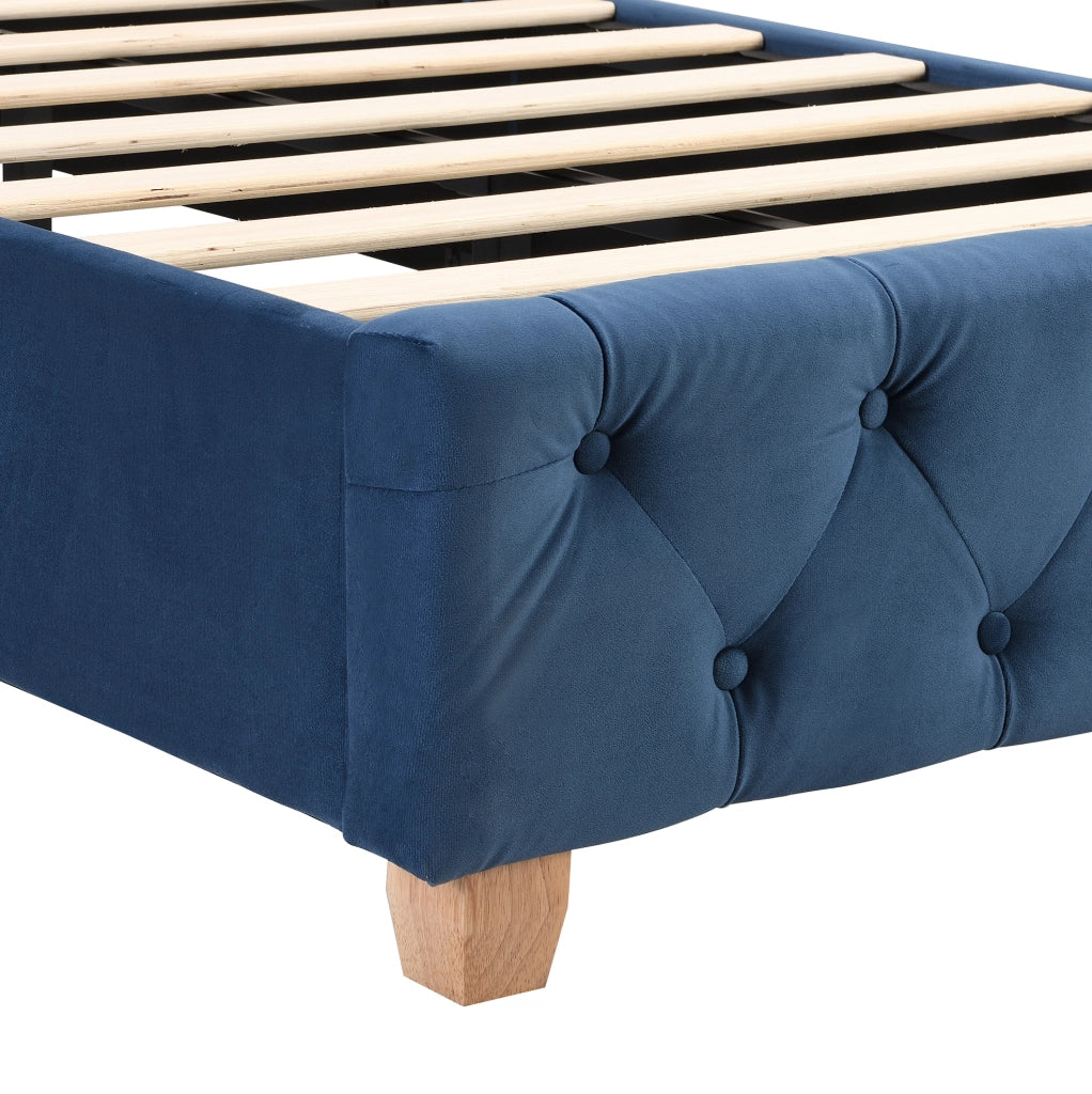 LETTO imbottito 90x200 cm in velluto blu con rete a doghe