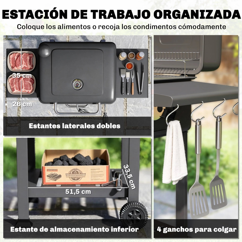 Barbecue Portatile a Carbone con Griglia e Vassoio ¨C Zephmum ¨C Grigio