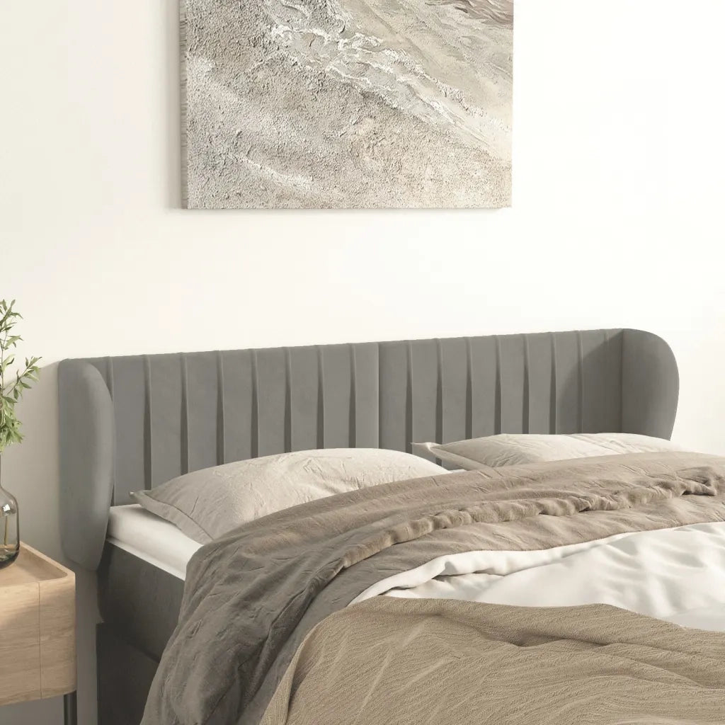 Testiera | Testata ad Orecchio Grigio Chiaro 147x23x78/88 cm in Velluto