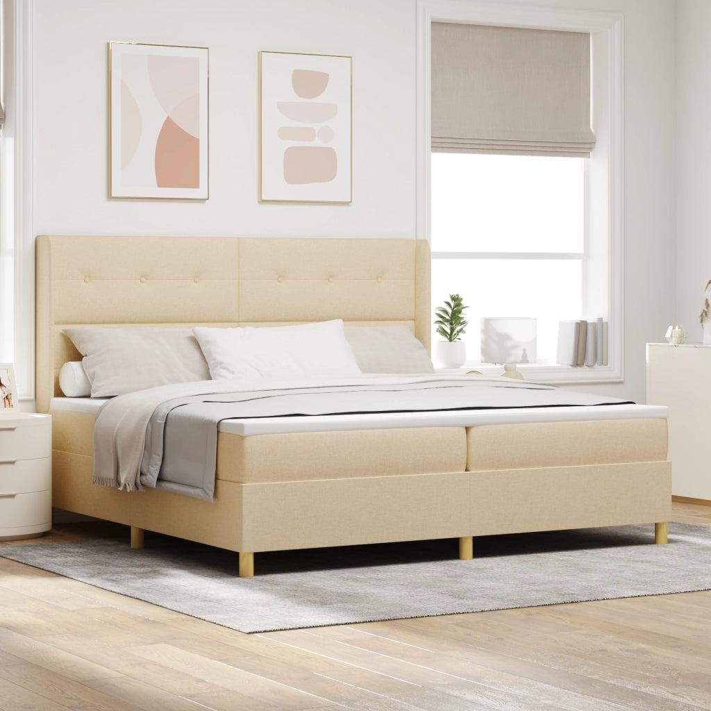 Letto con Box Spring e Materasso & LED Crema 200x200 cm Tessuto