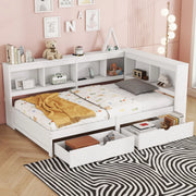 LETTO 90x200 cm con 2 cassetti, prese e 2 porte USB, Bianco