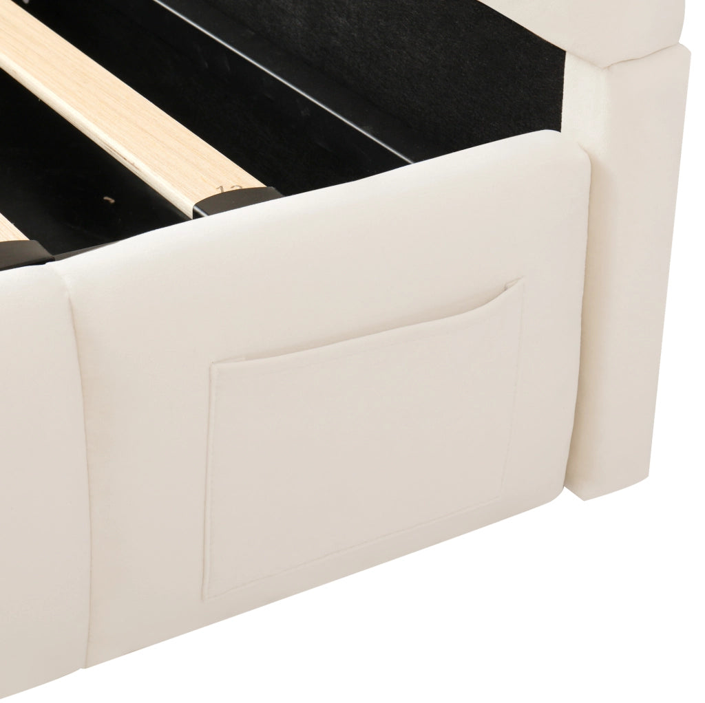 Letto singolo per bambini 90x200 cm con contenitore idraulico; USB C; velluto beige