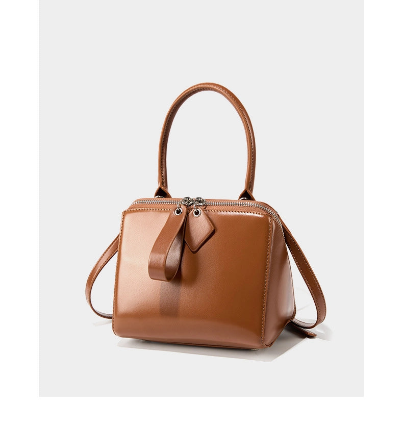 Borsa a tracolla da donna in vera pelle, morbida, stile vintage, marrone.