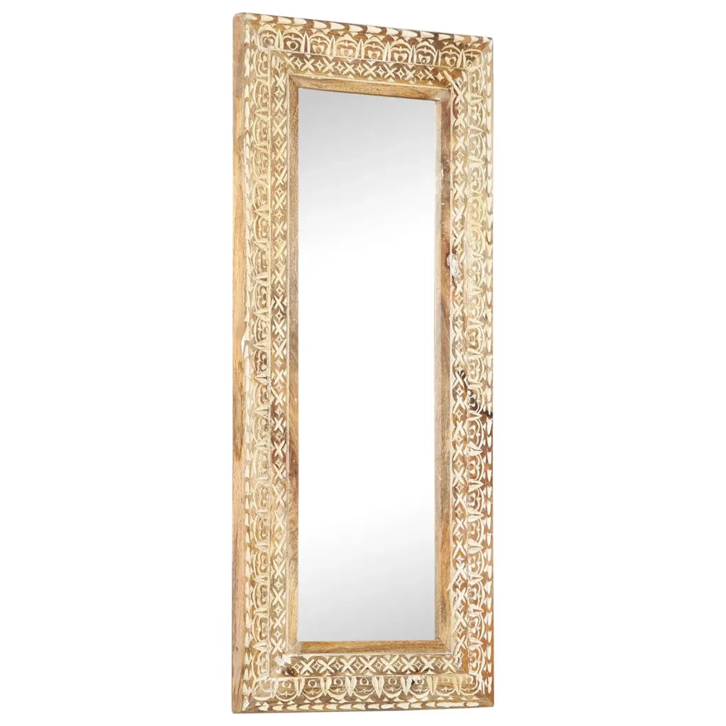 Specchio Intagliato a Mano 110x50x2,6 cm in Massello di Mango 321646
