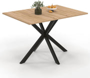 ALIX Mesa de comedor para 4 personas con patas de madera y araña negra 110 cm