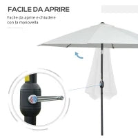 Ombrellone da Giardino Rotondo con Manovella e Inclinabile a 3 Livelli, Ø265x240 cm, Crema