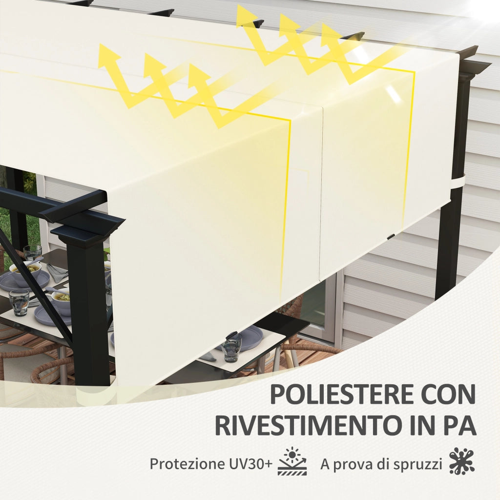 Copertura per Gazebo Pergola 488x122 cm con Tasche e Cinghie in Poliestere Bianco Crema