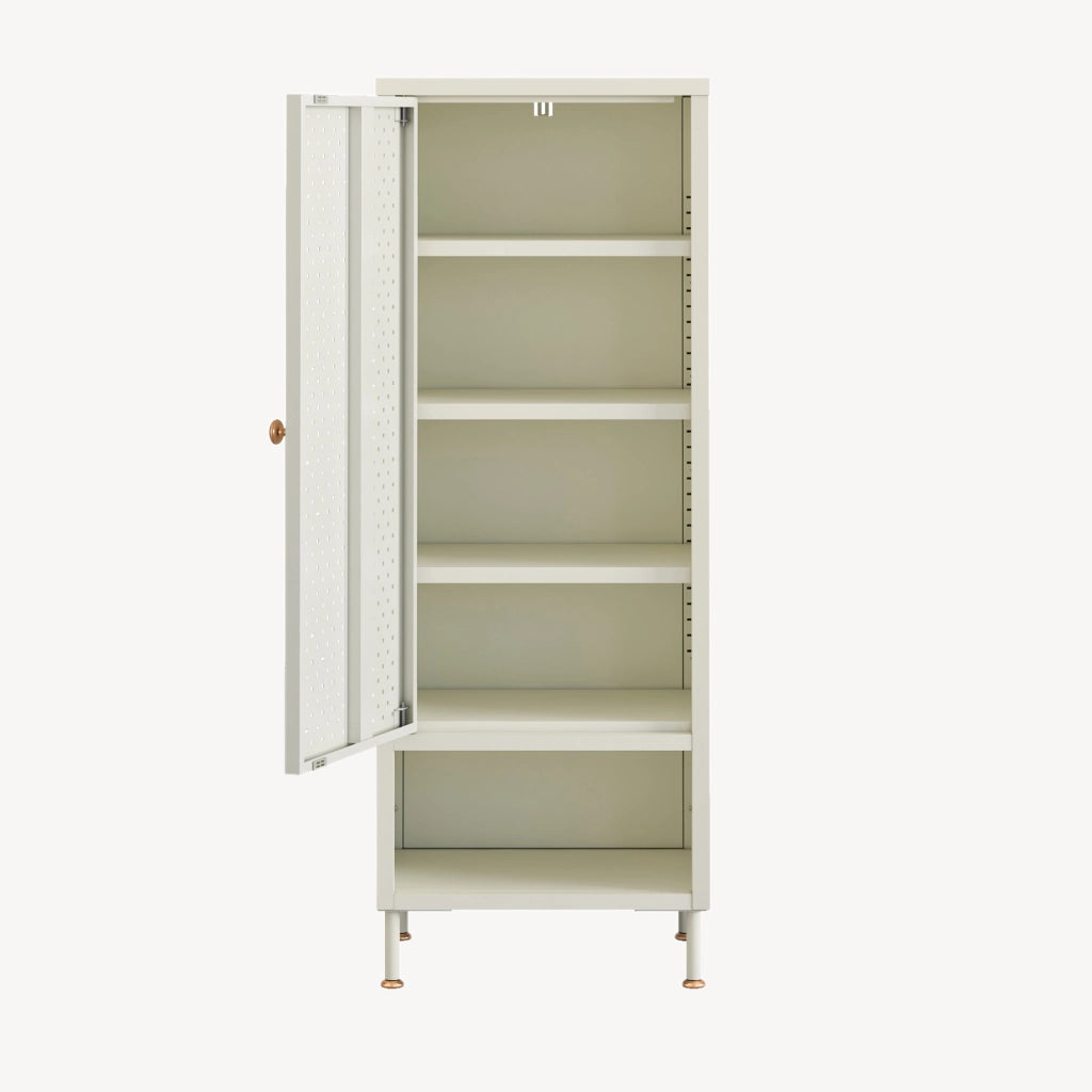 Scarpiera Coleraine con Anta 3 Ripiani Regolabili e Scomparto Aperto 115 x 43 x 35 - Acciaio Bianco Crema [en.casa]