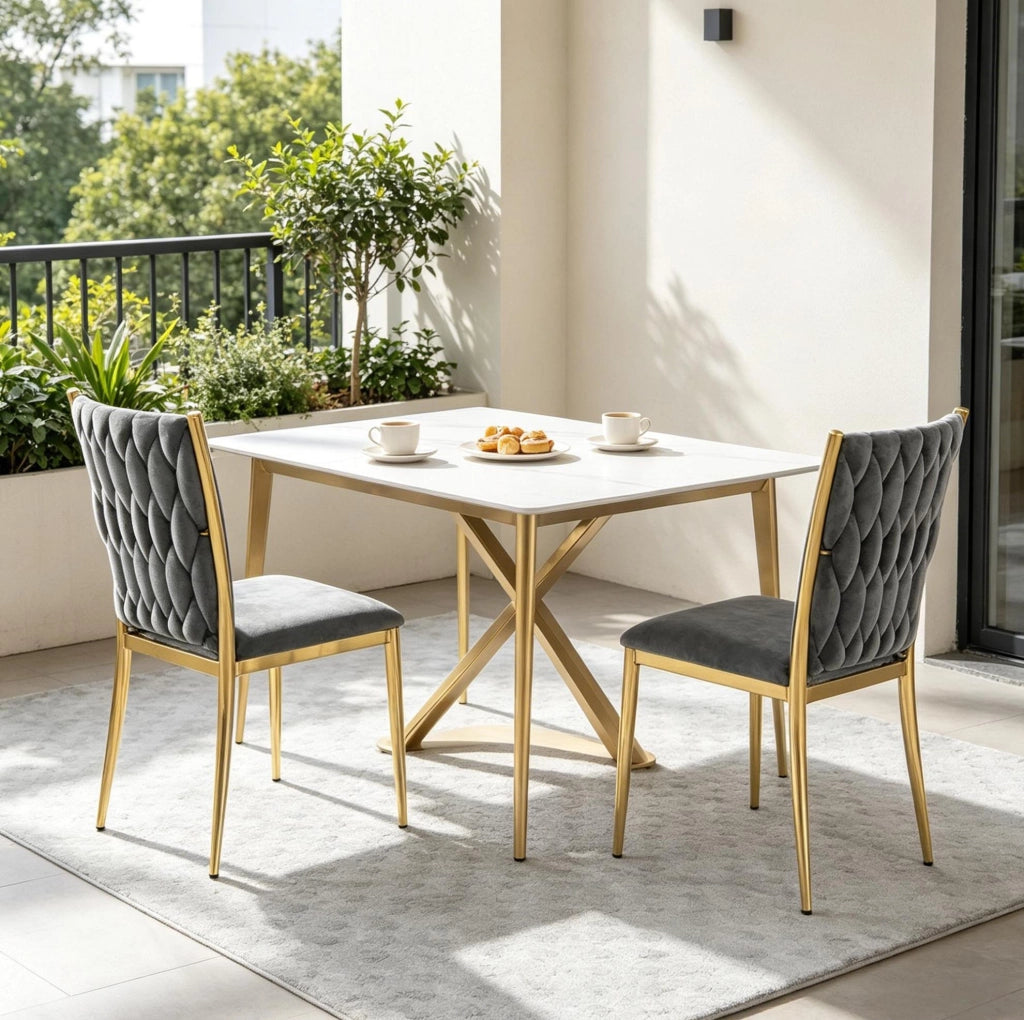 Set 2 sedie da pranzo in velluto grigio scuro e oro